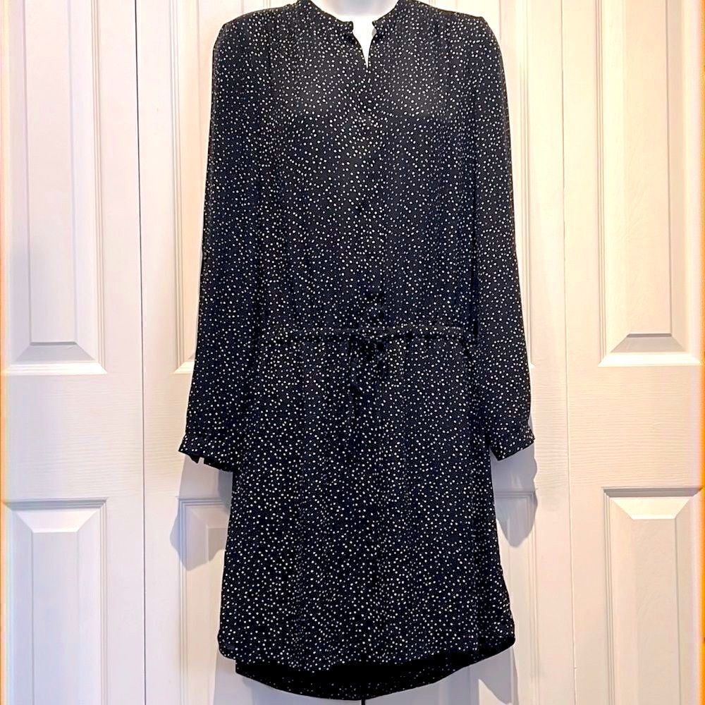 Hilary‎ Radley Black With White Polka Dots Long Sleeve Dress Size Small
